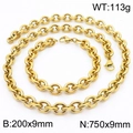 Set collana e bracciale a catena a maglie O in acciaio inossidabile dorato, 9,5 mm - Set Collana Bracciale Oro (KS216368-Z) / 750mm+200mm (Larghezza 9mm)