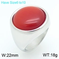Retro-Ring aus Edelstahl, breite Fassung mit großem ovalen roten Edelstein für Damen - Roter Cabochon (KR48300-K)