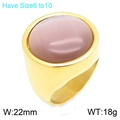 Vintage Edelstahlring mit breitem Band und großem ovalem rosa Edelstein Größe 6-10 - Pink-Lila Ovaler Breiter Stil (KR48306-K)