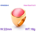 Vintage vergoldeter Edelstahlring mit breitem Band und einem ovalen rosa Cabochon-Stein - Edelstahl Rosa Katzenaugen-Stil Breit (KR48309-K)