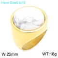 Vintage Edelstahlring mit breitem Band und großem runden weißem Marmor-Naturstein - Weißer Marmor Textur Stein Stil (KR114680-GC)