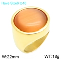 Vintage vergoldeter Edelstahlring mit breitem Band und großem orangefarbenem Edelstein-Cabochon - Edelstahl Orange-Brauner Edelstein Breit (KR114682-GC)