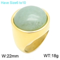 Klobiger goldener Edelstahlring mit großem rundem grünem Edelstein-Cabochon für Damen - Blassgrüner Cabochon-Stil (KR114684-GC)