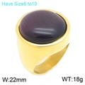 Vintage goldener Edelstahlring mit breitem Band und violettem ovalem Edelstein - Dunkelvioletter Ovaler Breiter Stil (KR114686-GC)