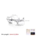 Boucle d'oreille à vis en argent S925 moissanite requin cœur avec tige de 6mm pour femmes - Petit Requin (Droit Individuel) / Longueur de tige 6mm