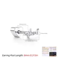 Boucle d'oreille requin en argent S925 avec moissanite et fermoir à vis en forme de cœur - Petit Requin (Droit Individuel) / Longueur de l'aiguille de 8 mm