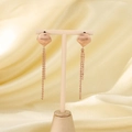 Elegant rose gold stainless steel seashell stud earrings with long beaded tassel chains - Tassel Style / Rose Gold