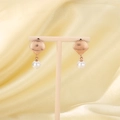 Summer beach style stainless steel shell earrings with elegant white pearl drops - Pearl Style / Rose Gold