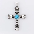 Vintage distressed stainless steel crown cross pendant with turquoise inlay for men - Crown Turquoise Style (KP119892-MI) / Pendant Only