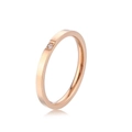 Bague élégante en acier titane or rose avec un petit diamant étincelant serti à la main - Taille 5 / Or Rose Strass Unique