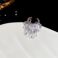 Sparkling cubic zirconia tassel ear cuff earring in silver finish with teardrop crystals - 46# Ear Clip - Silver