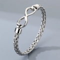 Men's silver stainless steel braided bracelet with polished infinity symbol - Infinity Symbol (KB212143-KFC) / Silver