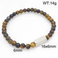 Minimalistische heren kralenarmband tijgeroog met zilveren metalen staafje 6mm kralen - Tijgeroog + Staalkleur (KB212070-Z)