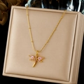 Elegante collana in acciaio inossidabile dorato con pendente a libellula in cristallo rosa - Stile Libellula in Cristallo Rosa (N4211)