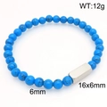 Blauwe turkoois kralenarmband voor heren met zilveren rechthoekige metalen plaat - Blauw Turkoois + Staalkleur (KB212068-Z)