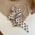 Elegant white polka dot silk scarf necklace features a delicate faux pearl chain - Black White Letter Artificial Pearl
