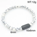 Men's white turquoise beaded bracelet with black lava stone tag, 12g weight - White Turquoise + Black (KB212079-Z)