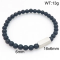 Minimalist men's matte black stone beaded bracelet with 16x6mm silver bar pendant - Black Agate + Steel Color (KB212073-Z)