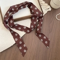 Vintage brown skinny silk scarf with white striped circle pattern, elegant accessory for women - Dark Brown Polka Dot