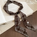Retro brown plaid scarf necklace accessory featuring a decorative black resin bead - Coffee Blue Grid