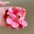 Close-up view of elegant pink hydrangea flower earrings held in hand showing fine petal texture - Silver Earring Post - Pink