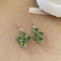 Κομψά επιχρυσωμένα σκουλαρίκια με πράσινες ζιρκόν φούντες σε σχήμα λουλουδιού - Άγκιστρο Αυτιού Φούντα (HE30594) / Ασημί-Πράσινο