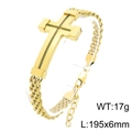 Poliertes goldfarbenes Edelstahl-Kreuzarmband für Herren mit geflochtenem Kettendesign - Stil A Kreuz Gebogene Platte (KB212800-KFC) / Gold