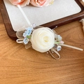Elegant white fabric rose hair clip accessory with blue flowers and delicate pearl accents - Duckbill Hair Clips / 1 Piece / Blue