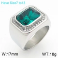Men's stainless steel ring with large square emerald green stone and side crystals - Size 7 / Square Geometric Style (KR114560-MZOZ) / Steel Green