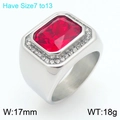 Premium men's hip hop stainless steel ring featuring a large red rectangular gemstone - Size 7 / Square Geometric Style (KR114562-MZOZ) / Steel Red