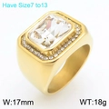 Men's gold-plated stainless steel hip hop ring featuring a large square clear stone - Gold White