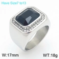 Men's hip hop style stainless steel signet ring with large black gemstone inlay - Steel Black