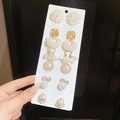 Elegant 4-pair pearl earring set featuring vintage designs and gold-toned metal - Vintage Long Style/Bow (29# Silver Earring Post)