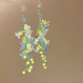 Elegant handmade yellow and green beaded floral tassel earrings in delicate mimosa style - Simulated Plant Vine Tassel Earrings (78#) / Yellow-Green
