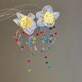Elegant chiffon flower earrings with colorful crystal bead tassels and silver needle - Chiffon Flower Colorful Tassel Earrings (84#) / Colorful