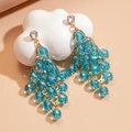 Elegant gold-tone blue crystal faceted water drop tassel dangling earrings for women - Silver Needle Style (69#)