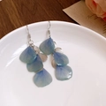 Elegant blue petal tassel drop earrings with silver finish in SKU view - Silver Needle Style (70#)