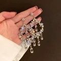Boucles d'oreilles lustres argentées scintillantes avec glands de goutte et cristaux AB - 16# Style Gland Floral Ajouré