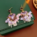 Exquisite silver needle earrings with purple crystals and long water drop tassel design - Silver Needle Style (71#)