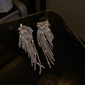 Detailed macro shot of long rhinestone tassel earrings with sparkling crystal fringe - 72# Silver Needle-Silver Rhinestone Tassel-Full Diamond Long Style