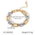 Detailed view of two-tone stainless steel geometric link bracelet with measurements - Gold and Silver Bicolor (HC-B20532)
