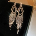 Orecchini eleganti con lunghi pendenti a nappa in strass scintillanti e frange - Stile nappine catena strass traforata a ventaglio (46#) / Oro