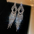 Eleganti orecchini a nappa con strass argento e un effetto scintillante molto drammatico - Stile nappine a goccia ventaglio pieno strass (47#) / Argento