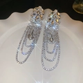 Eleganti orecchini a nappa lunga in argento scintillante con catene di strass multistrato - Stile nappine a più livelli pieno strass (58#) / Argento