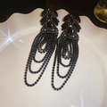 Eleganti orecchini lunghi a goccia con nappe di strass neri e design a più strati - Stile nappine a più livelli pieno strass nero (59#) / Canna di fucile