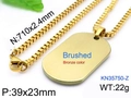 Minimalist stainless steel dog tag necklace with a brushed bronze finish and box chain - Matte Gold Tag + Gold Tone Square Chain