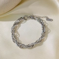 Gepolijste zilveren roestvrijstalen grove schakelarmband met karabijnsluiting en tag - Multi-wrap Twist Armband-Staal Kleur (QYE2087)