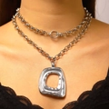 Collier à grosse chaîne géométrique en alliage argenté pour fête et vacances - 11 Collier à Pendentif Géométrique Double Couche Argenté Blanc K (9137)
