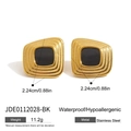 Gold stainless steel earrings with black stone inlay showing size and weight details - Retro Square Black Insert Style (JDE0112028-BK) / Gold