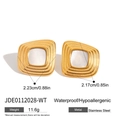 Vintage stainless steel earrings with square natural stone and waterproof gold finish - Retro Square White Insert Style (JDE0112028-WT) / Gold